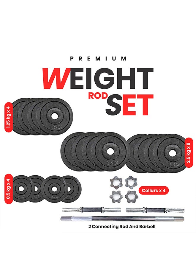 Sparnod Fitness Adjustable Dumbbell & Barbell Weight Set with 4 Rods and 14 Plates - Dumbbells with Anti-slip Grip, Barbell rod & Carry Case (SD-30) 30kg - Image 3