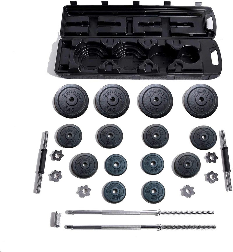 Sparnod Fitness Adjustable Dumbbell & Barbell Weight Set With 4 Rods And 14 Plates - Dumbbells Anti-Slip Grip 50kg - Image 5