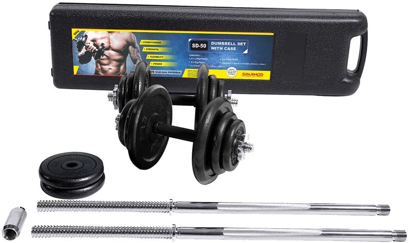 Sparnod Fitness Adjustable Dumbbell & Barbell Weight Set With 4 Rods And 14 Plates - Dumbbells Anti-Slip Grip 50kg - Image 2