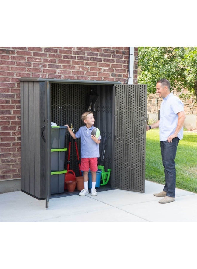 Lifetime - 60209 Vertical Storage Shed 53 Cubic Feet Roof Brown 74 X 142 X 174 Cm Roof Brown 143 x 78.6 x 174.5cm - Image 1