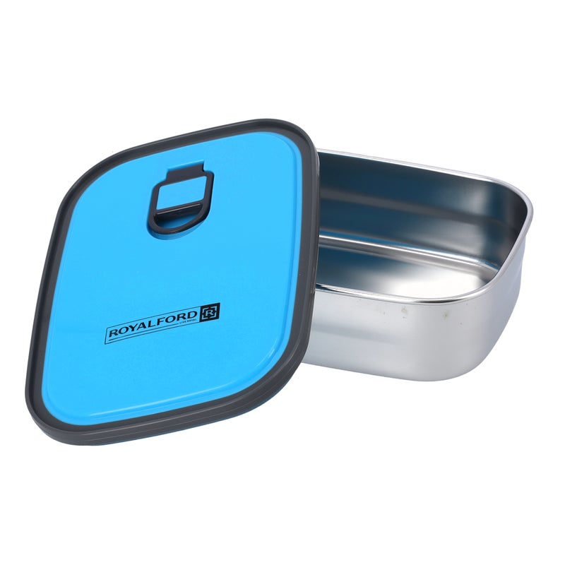 Royalford Stainless Steel Rectangle Food Container Blue/Silver 680ml  - Image 4