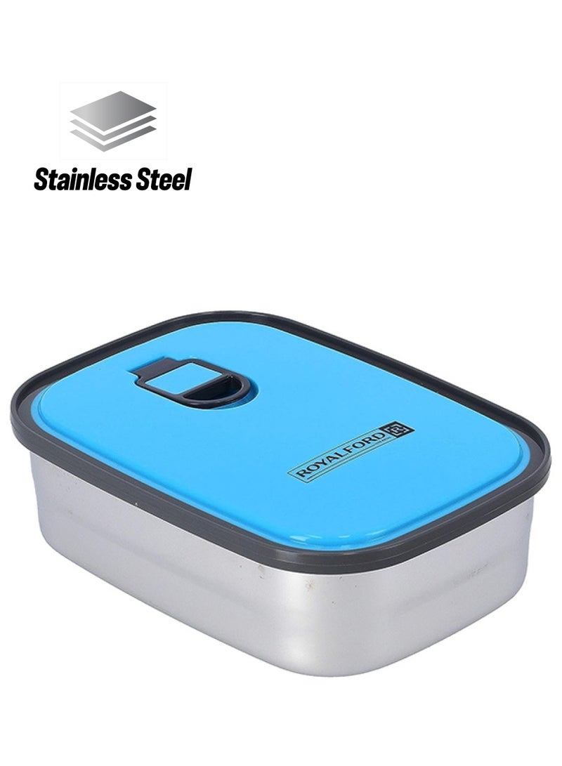 Royalford Stainless Steel Rectangle Food Container Blue/Silver 680ml  - Image 1