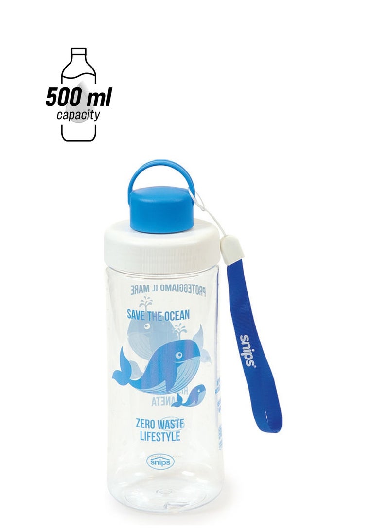 Snips Printed Water Bottle Clear/Blue 21x7.5cm - Image 1