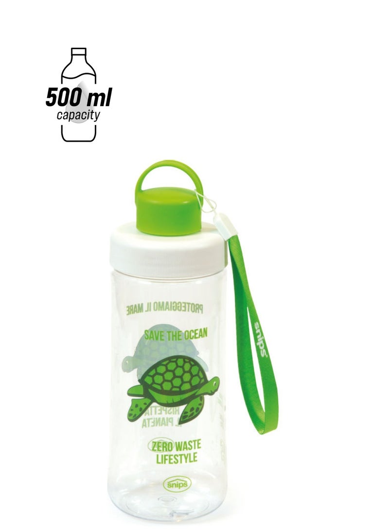 Snips Printed Water Bottle Clear/Green 21x7.5cm - Image 1