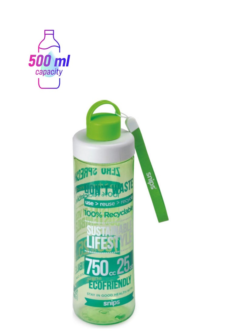 Snips Printed Water Bottle Green/Clear 26.5x7.5cm - Image 1