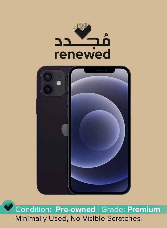 ابل  مُجدد - هاتف آيفون 12 مع تطبيق فيس تايم ثنائي الشريحة بذاكرة داخلية سعة 128 جيجابايت يدعم تقنية 5G، لون أسود - نسخة هونج كونج - Image 1