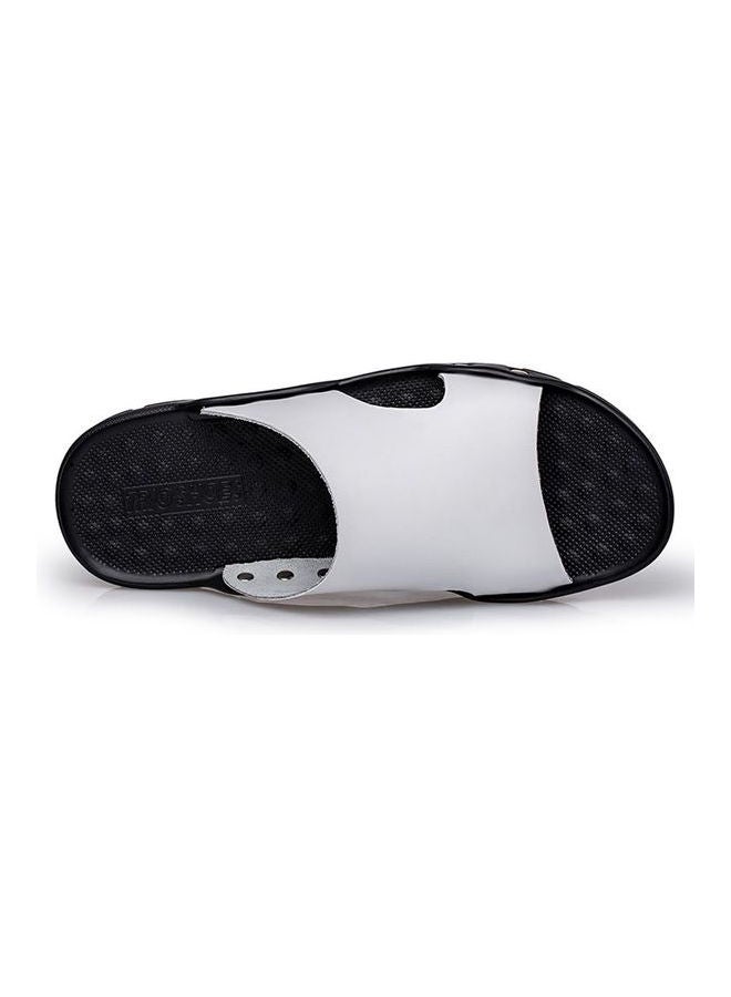 Summer Slippers Leather Sandals Non-slip Black/White  - Image 1