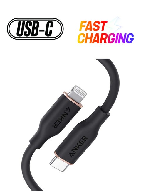 PowerLine III Flow, USB C to Lightning Cable for iPhone 14/14 Pro/14 Pro Max/13/12/11 Series [MFi Certified, 3ft, Midnight Black] Supports Power Delivery, Silicone Cable (Charger Not Included) Black/Silver
