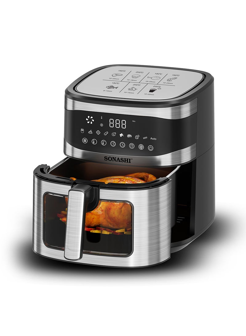 SONASHI - Digital Air Fryer With 6.5L Total Capacity | Cool Touch Housing | LED Display with Touch Screen | Electric Air Fryer | Suitable for Frying, Grilling, Broiling, Roasting, and Baking 6.5 L 1600 W SAF-620 Black/Silver - Image 1