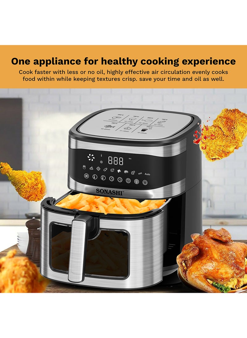 SONASHI - Digital Air Fryer With 6.5L Total Capacity | Cool Touch Housing | LED Display with Touch Screen | Electric Air Fryer | Suitable for Frying, Grilling, Broiling, Roasting, and Baking 6.5 L 1600 W SAF-620 Black/Silver - Image 1