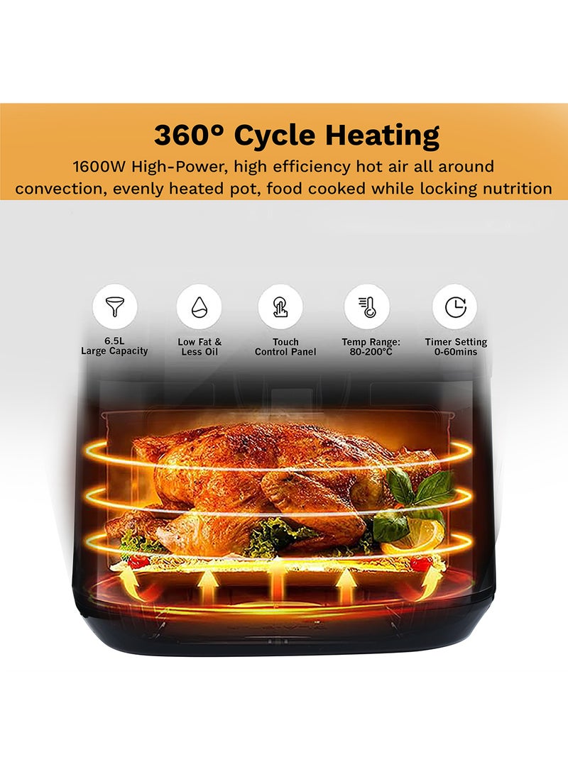 SONASHI - Digital Air Fryer With 6.5L Total Capacity | Cool Touch Housing | LED Display with Touch Screen | Electric Air Fryer | Suitable for Frying, Grilling, Broiling, Roasting, and Baking 6.5 L 1600 W SAF-620 Black/Silver - Image 1