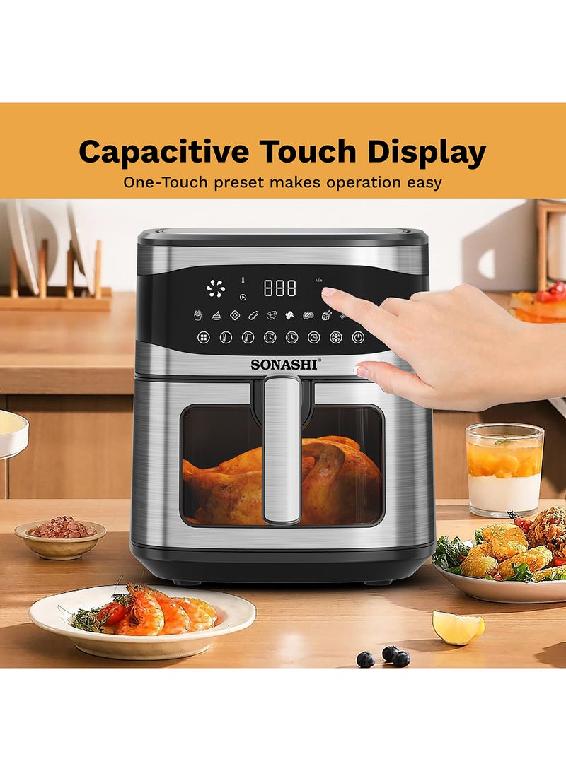 SONASHI - Digital Air Fryer With 6.5L Total Capacity | Cool Touch Housing | LED Display with Touch Screen | Electric Air Fryer | Suitable for Frying, Grilling, Broiling, Roasting, and Baking 6.5 L 1600 W SAF-620 Black/Silver - Image 1