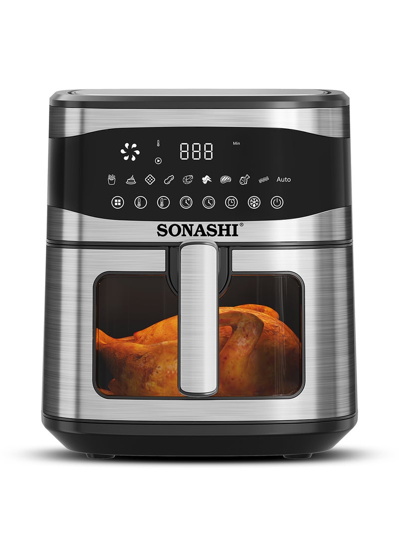 SONASHI - Digital Air Fryer With 6.5L Total Capacity | Cool Touch Housing | LED Display with Touch Screen | Electric Air Fryer | Suitable for Frying, Grilling, Broiling, Roasting, and Baking 6.5 L 1600 W SAF-620 Black/Silver - Image 1