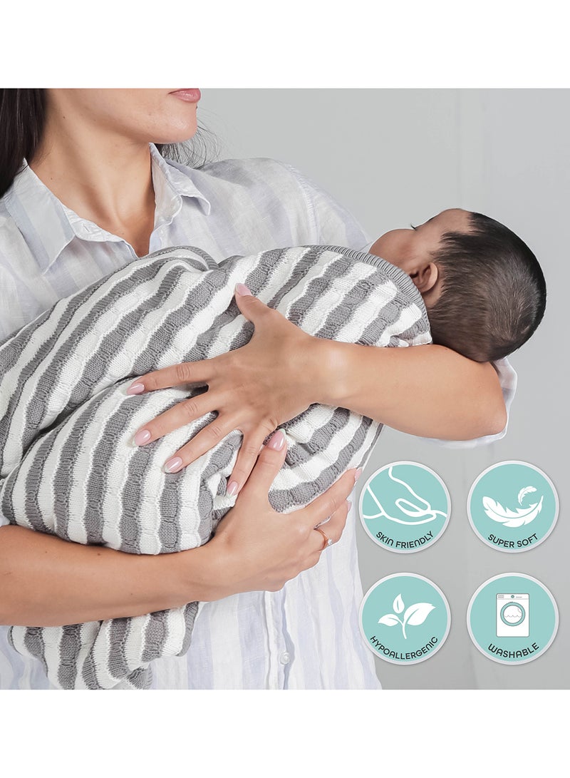 Moon Super Soft 100% Cotton Knitted And Fur Baby Blanket  - Image 2
