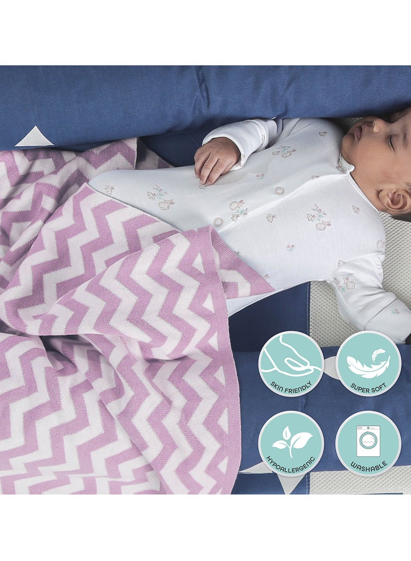 Moon Comfortable Baby Blanket, Soft Stretchy Knitted Cotton Swaddle 70x90cm - Pink  - Image 2