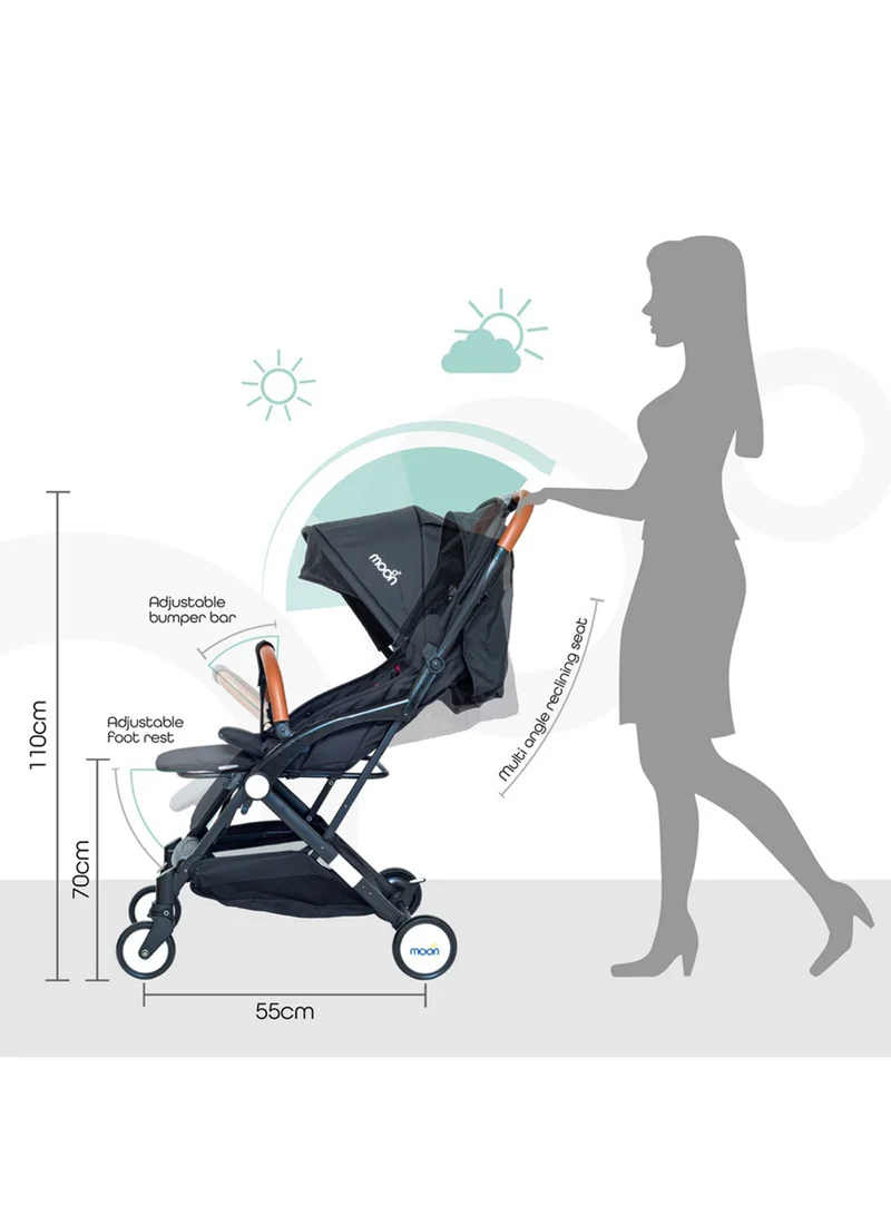 Moon Baby Ritzi - Cabin Stroller With Five-Point Seatbelts And Cushioned Shoulder Straps, 0 To 3 Years, 0 - 18 Kg, Oxford Black