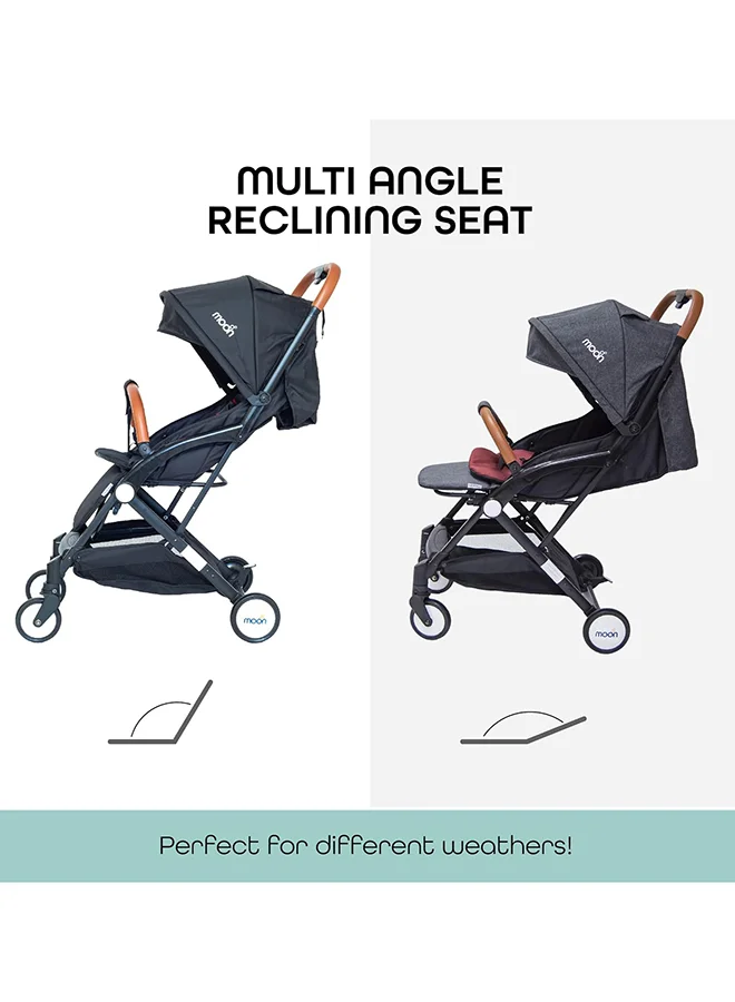 Moon Baby Ritzi - Cabin Stroller With Five-Point Seatbelts And Cushioned Shoulder Straps, 0 To 3 Years, 0 - 18 Kg, Oxford Black