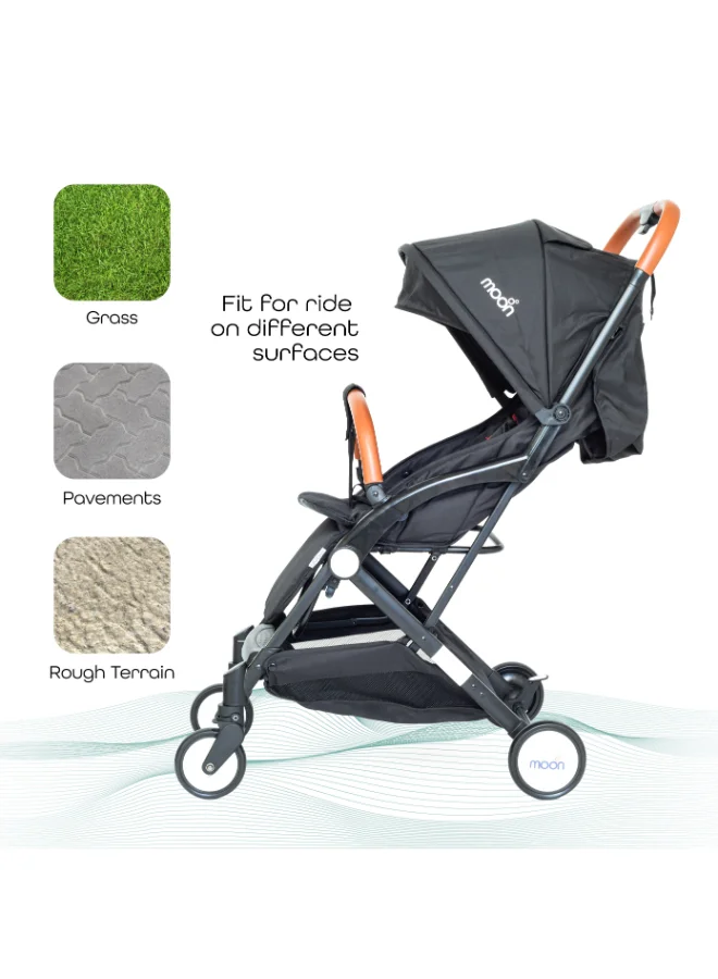 Moon Baby Ritzi - Cabin Stroller With Five-Point Seatbelts And Cushioned Shoulder Straps, 0 To 3 Years, 0 - 18 Kg, Oxford Black
