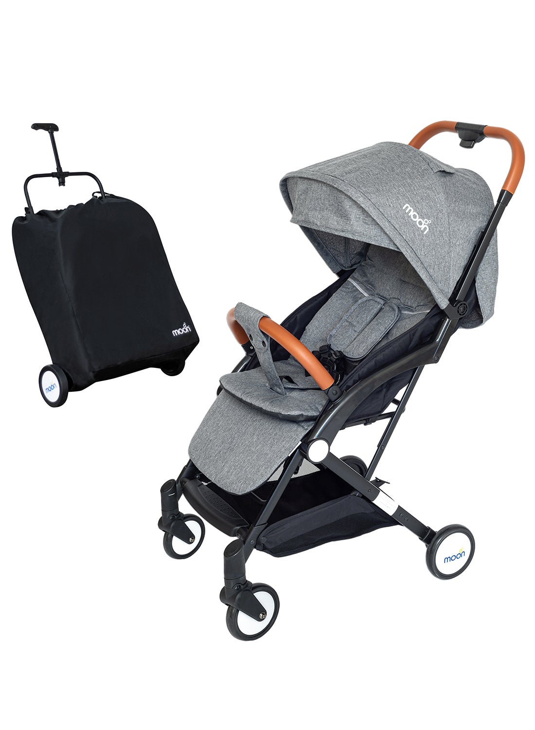 Moon Ritzi Ultra Lightweight Compact Fold Baby Cabin Travel Stroller With Multi Postion Reclining Seat Storage Basket And Shoulder Strap Upto 18 Kg 0 3 Years Grey UAE Dubai Abu Dhabi