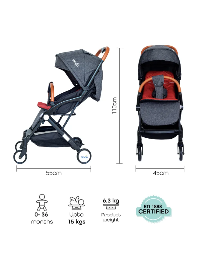 Moon Lightweight, Portable, Compact Baby Ritzi - Cabin Stroller, Black/Red, 0 To 3 Years, Upto 15 Kg