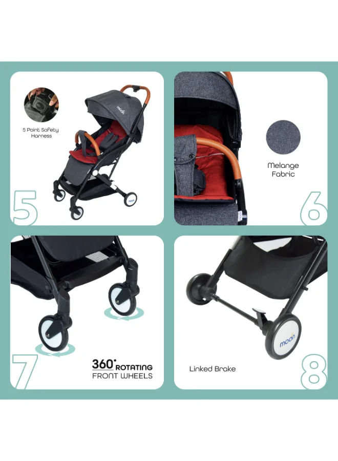 Moon Lightweight, Portable, Compact Baby Ritzi - Cabin Stroller, Black/Red, 0 To 3 Years, Upto 15 Kg