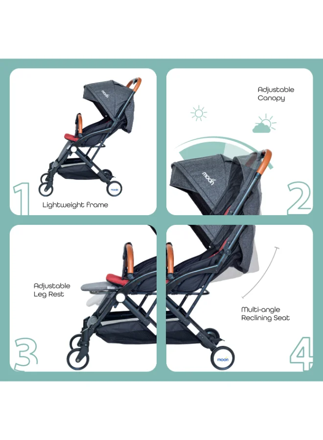 Moon Lightweight, Portable, Compact Baby Ritzi - Cabin Stroller, Black/Red, 0 To 3 Years, Upto 15 Kg