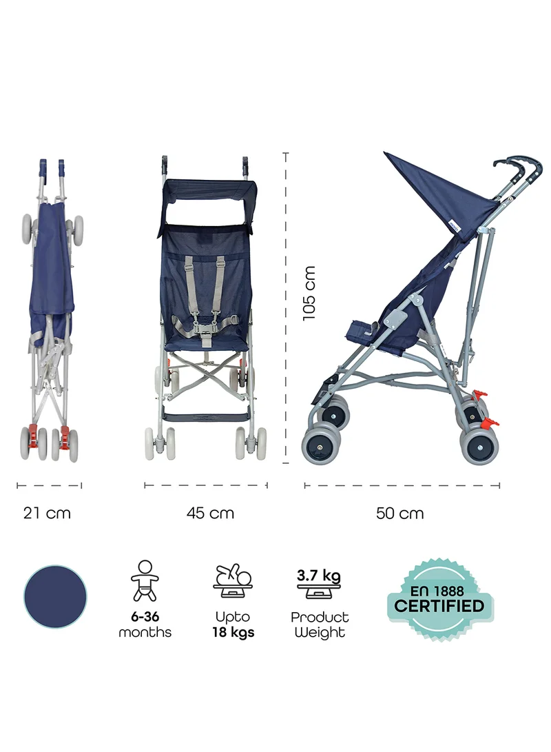 Moon Jet Baby Stroller – Lightest Buggy with Umbrella Fold, Wide Canopy, Compact And Travel-Friendly, for Babies 6m to 3yrs (up to 15kg) – Dark Blue