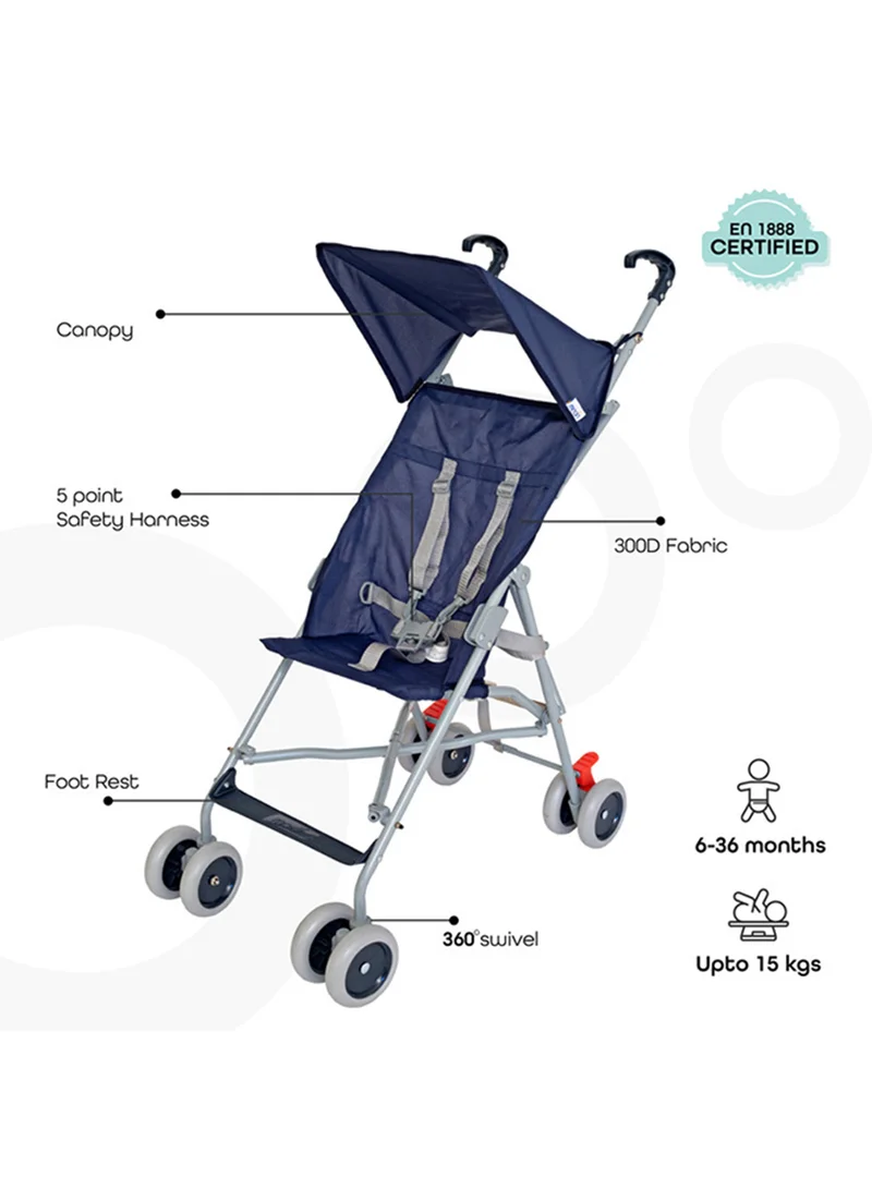 Moon Jet Baby Stroller – Lightest Buggy with Umbrella Fold, Wide Canopy, Compact And Travel-Friendly, for Babies 6m to 3yrs (up to 15kg) – Dark Blue