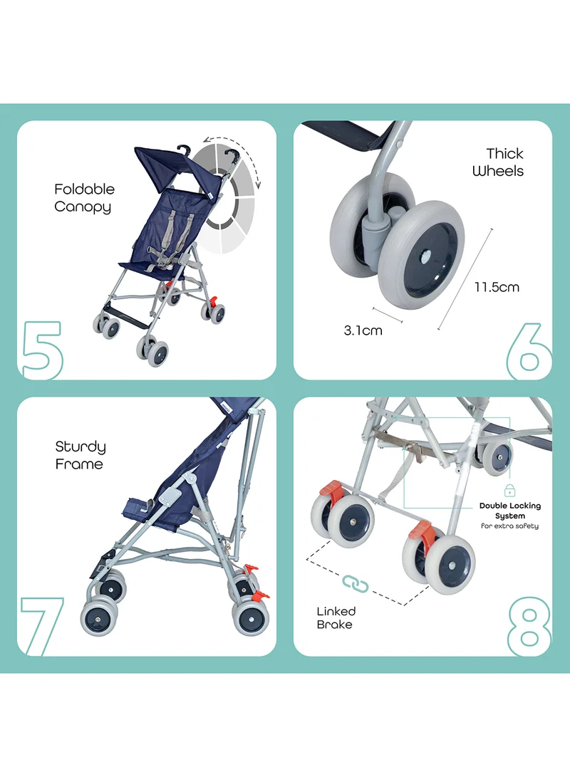 Moon Jet Baby Stroller – Lightest Buggy with Umbrella Fold, Wide Canopy, Compact And Travel-Friendly, for Babies 6m to 3yrs (up to 15kg) – Dark Blue