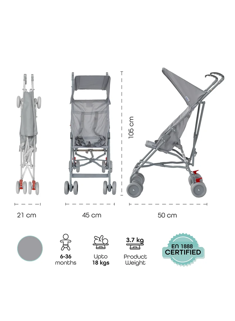 Moon Jet Baby Stroller – Lightest Buggy with Umbrella Fold, Wide Canopy, Compact And Travel-Friendly, for Babies 6m to 3yrs (up to 15kg) – Light Grey