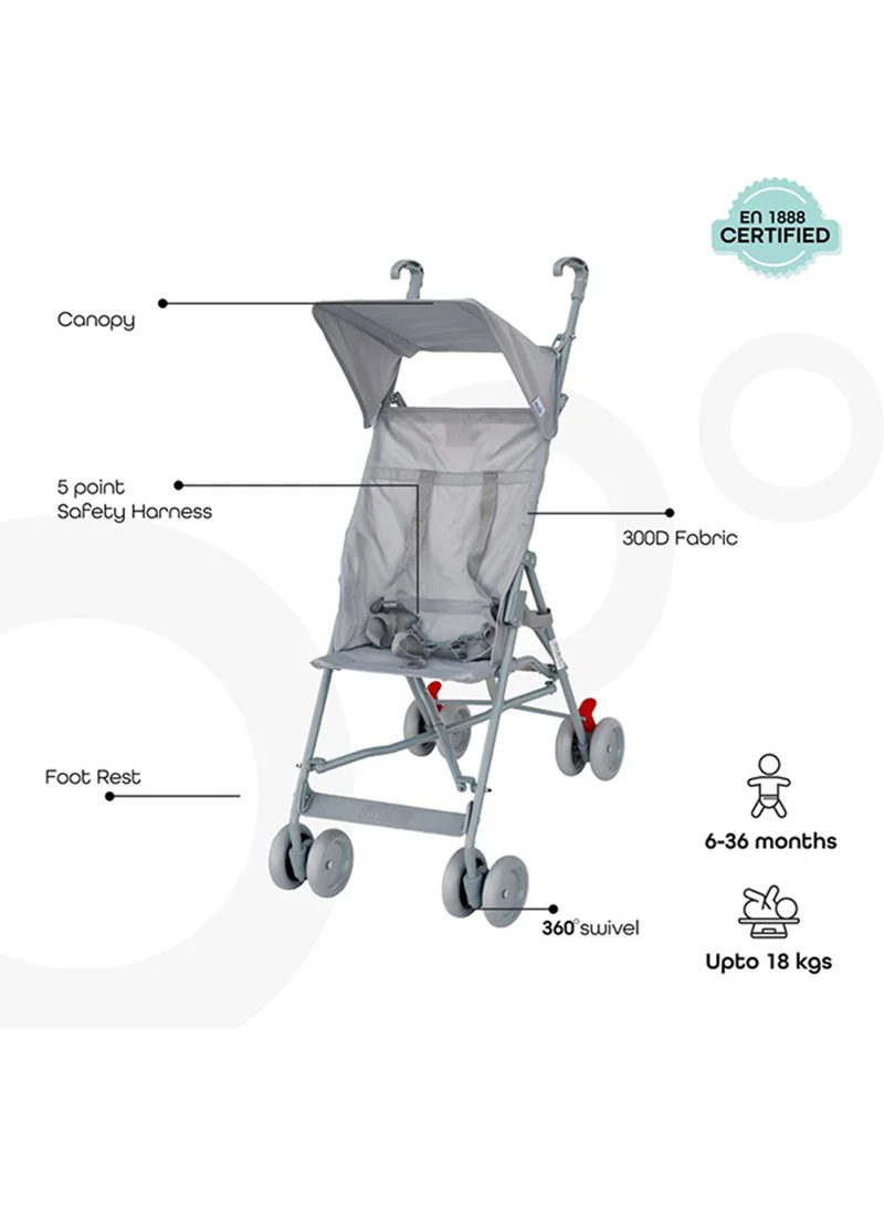 Moon Jet Baby Stroller – Lightest Buggy with Umbrella Fold, Wide Canopy, Compact And Travel-Friendly, for Babies 6m to 3yrs (up to 15kg) – Light Grey