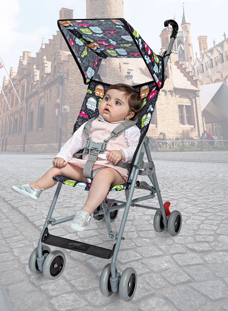 Moon Jet Baby Stroller – Lightest Buggy, Umbrella Fold, Wide Canopy, Compact for Travel, 6m to 3yrs (up to 15kg) – Printed Cars