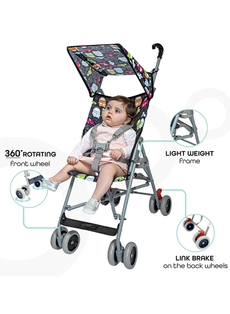 Moon Jet Baby Stroller – Lightest Buggy, Umbrella Fold, Wide Canopy, Compact for Travel, 6m to 3yrs (up to 15kg) – Printed Cars