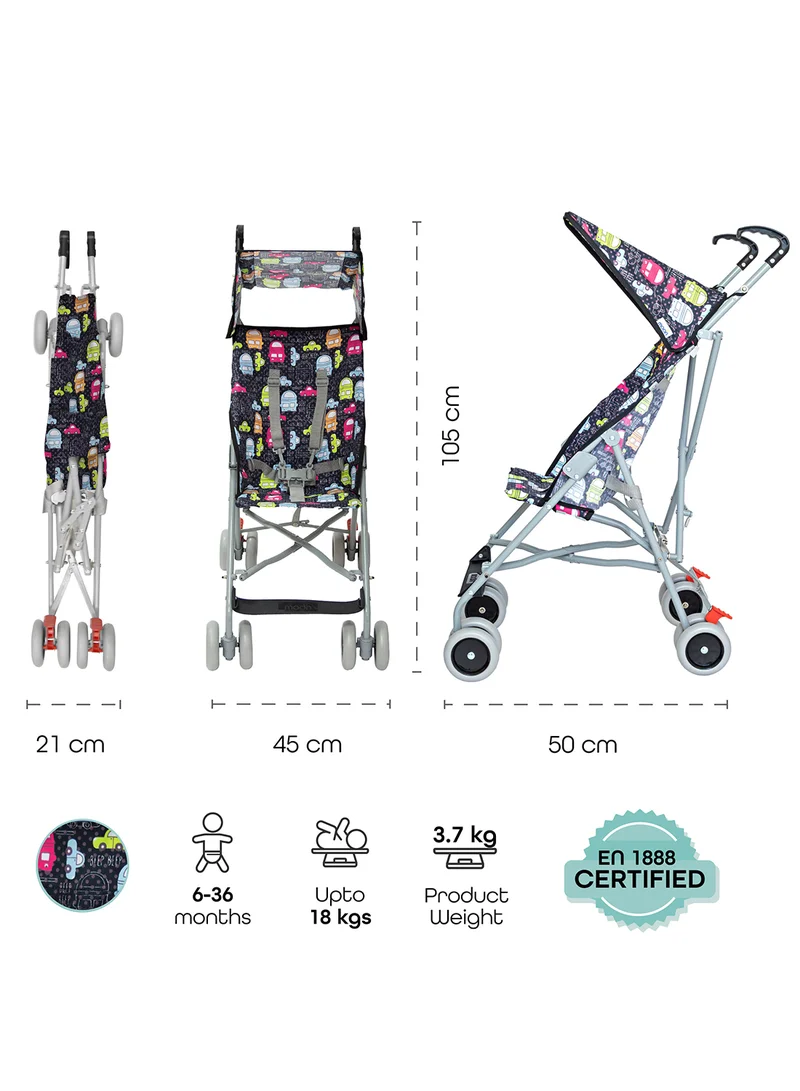 Moon Jet Baby Stroller – Lightest Buggy, Umbrella Fold, Wide Canopy, Compact for Travel, 6m to 3yrs (up to 15kg) – Printed Cars