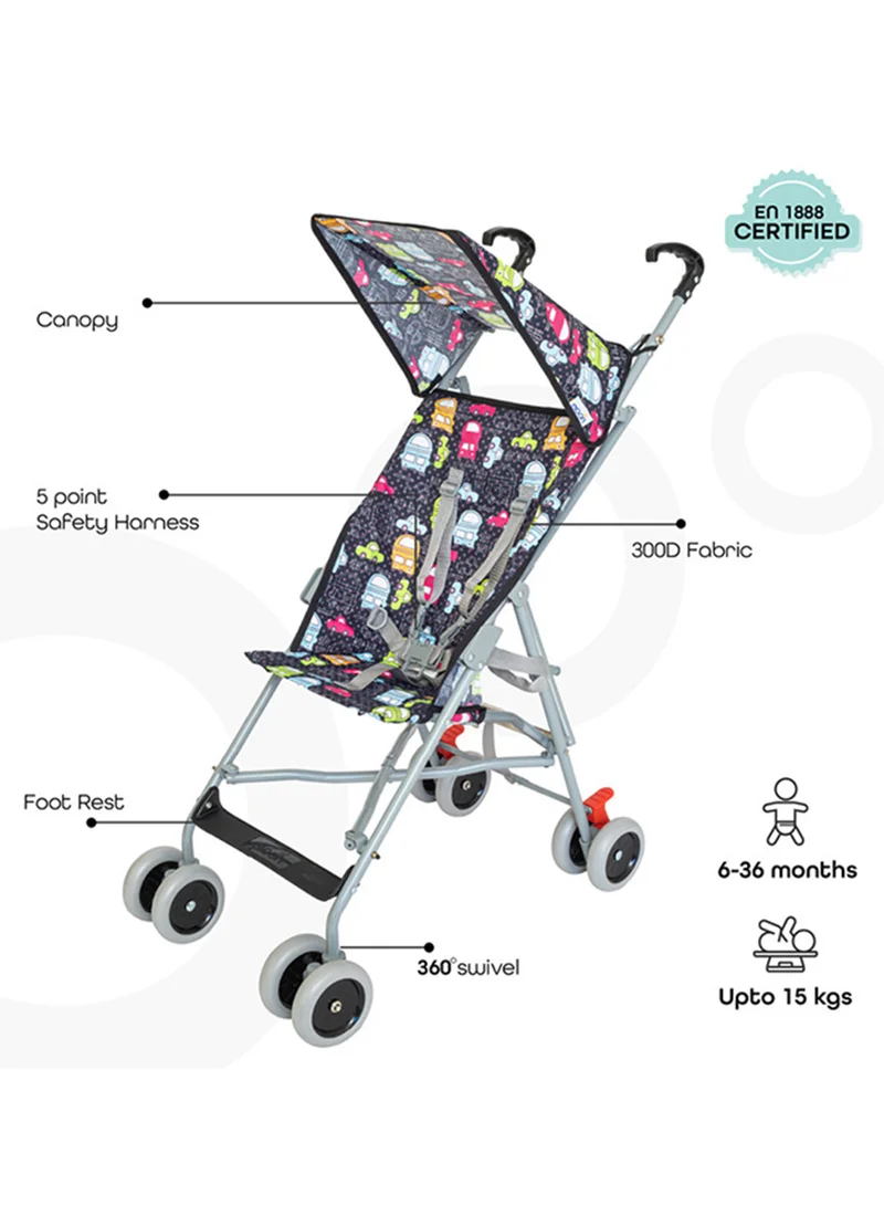 Moon Jet Baby Stroller – Lightest Buggy, Umbrella Fold, Wide Canopy, Compact for Travel, 6m to 3yrs (up to 15kg) – Printed Cars