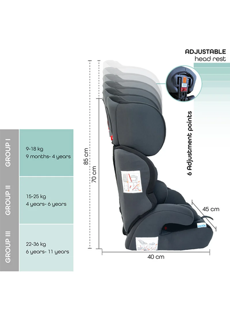 مون Tolo Car Seat – Adjustable Headrest, Baby Travel Gear for 9 Months to 12 Years, Safety and Comfort Focused, Easy Install – Black