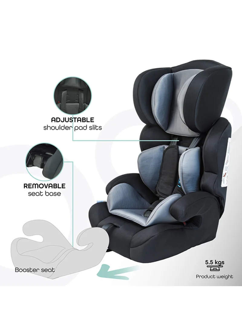 Moon Tolo Car Seat – Adjustable Headrest, Baby Travel Gear for 9 Months to 11 Years, Safety and Comfort Focused, Easy Install – Grey