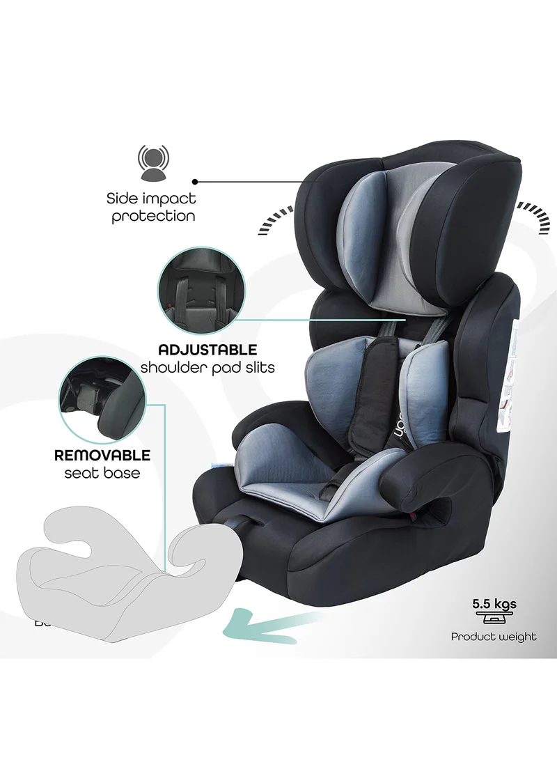 Moon Tolo Car Seat – Adjustable Headrest, Baby Travel Gear for 9 Months to 11 Years, Safety and Comfort Focused, Easy Install – Grey