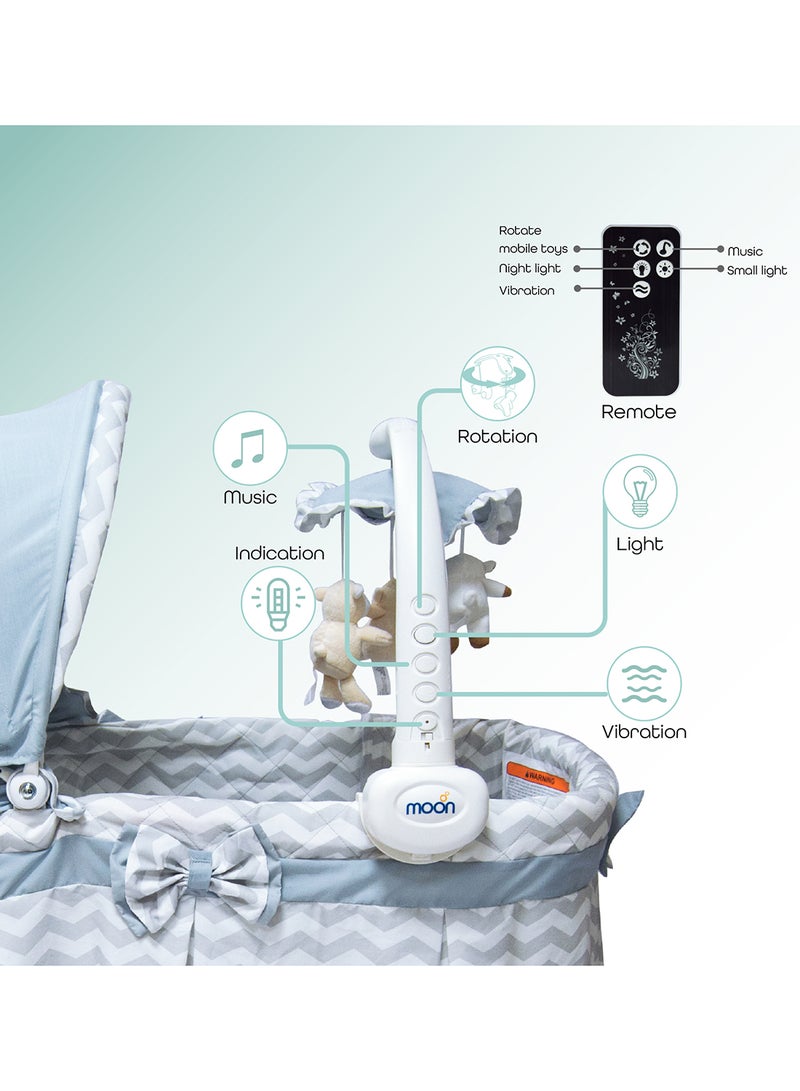 Moon 4 in 1 Comfortable Luxury Convertible Soffy Baby Cradle With Large Basket for Storage and Adjustable Canopy - Grey  - Image 4
