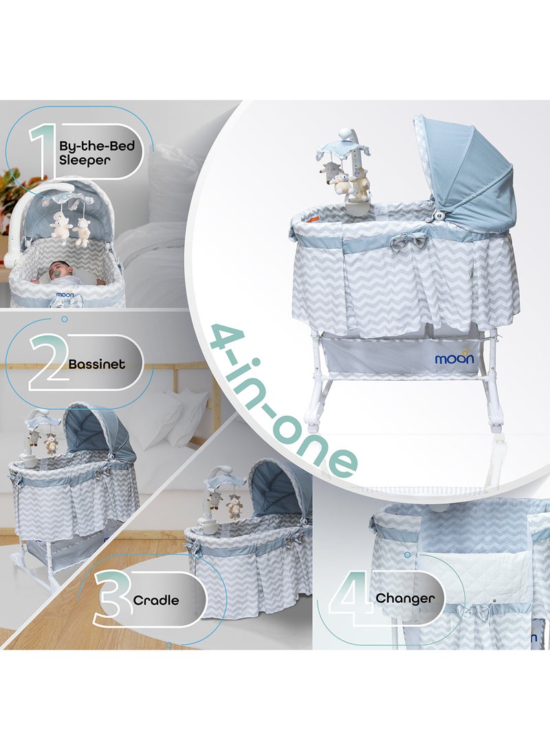 Moon 4 in 1 Comfortable Luxury Convertible Soffy Baby Cradle With Large Basket for Storage and Adjustable Canopy - Grey  - Image 2