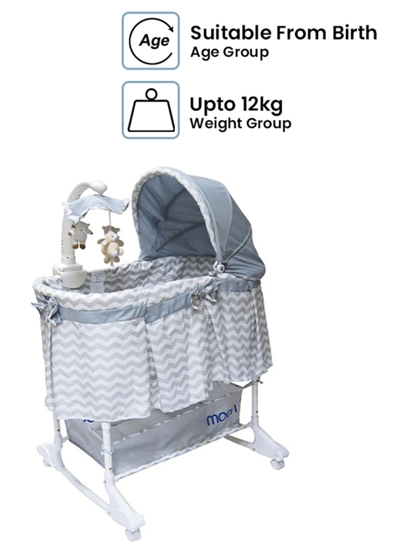 Moon - 4 in 1 Comfortable Luxury Convertible Soffy Baby Cradle With Large Basket for Storage and Adjustable Canopy - Grey - Image 1