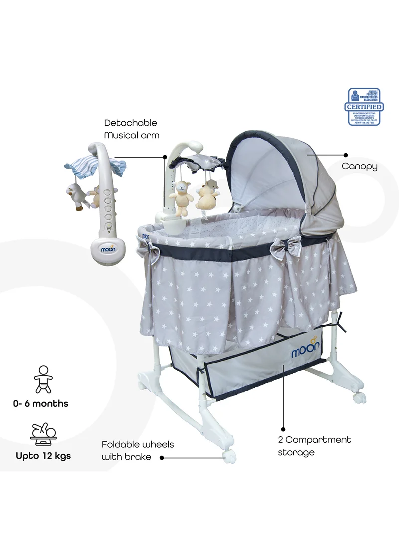 Moon 4 In 1 Convertible Soffy Baby Cradle - Grey Line