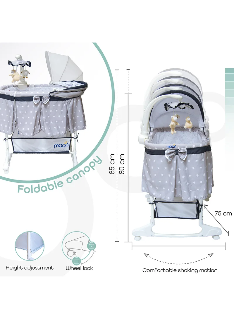 Moon 4 In 1 Convertible Soffy Baby Cradle - Grey Line