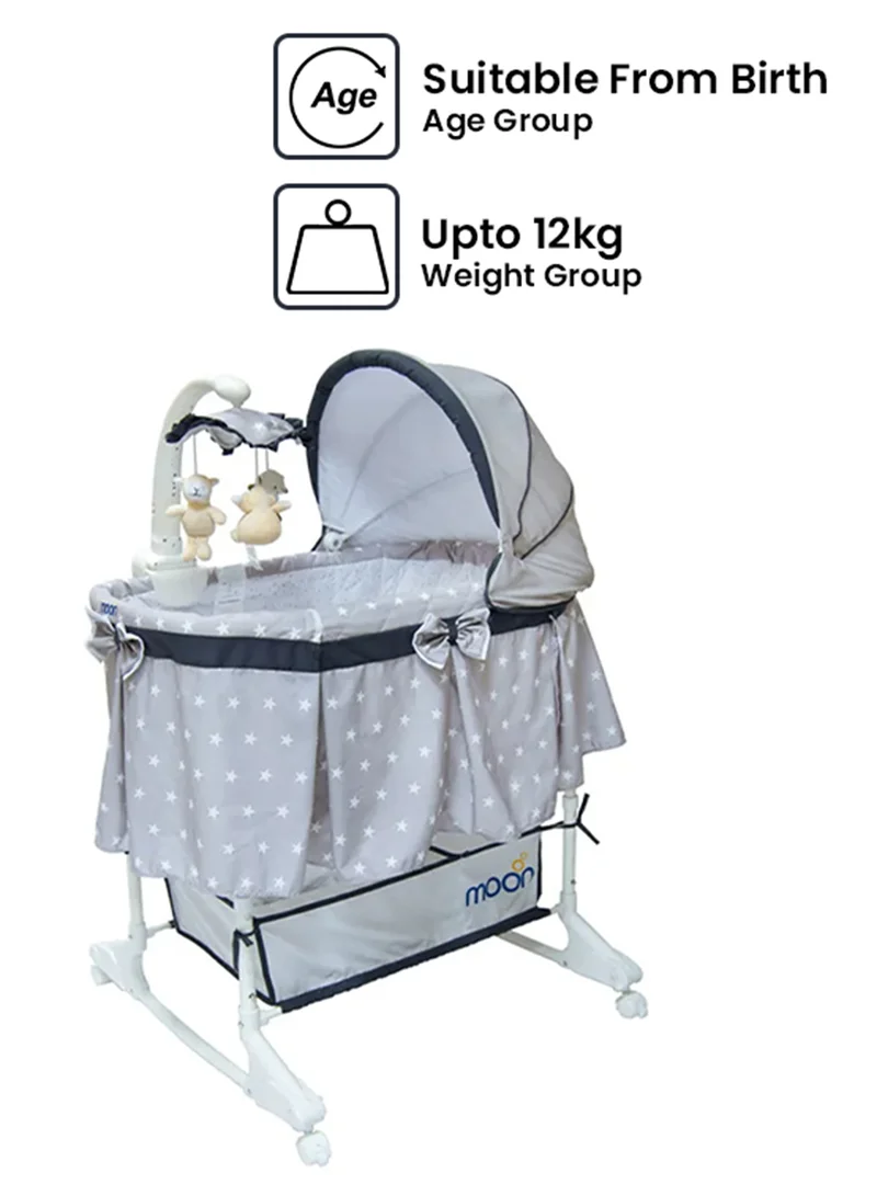 Moon 4 In 1 Convertible Soffy Baby Cradle - Grey Line