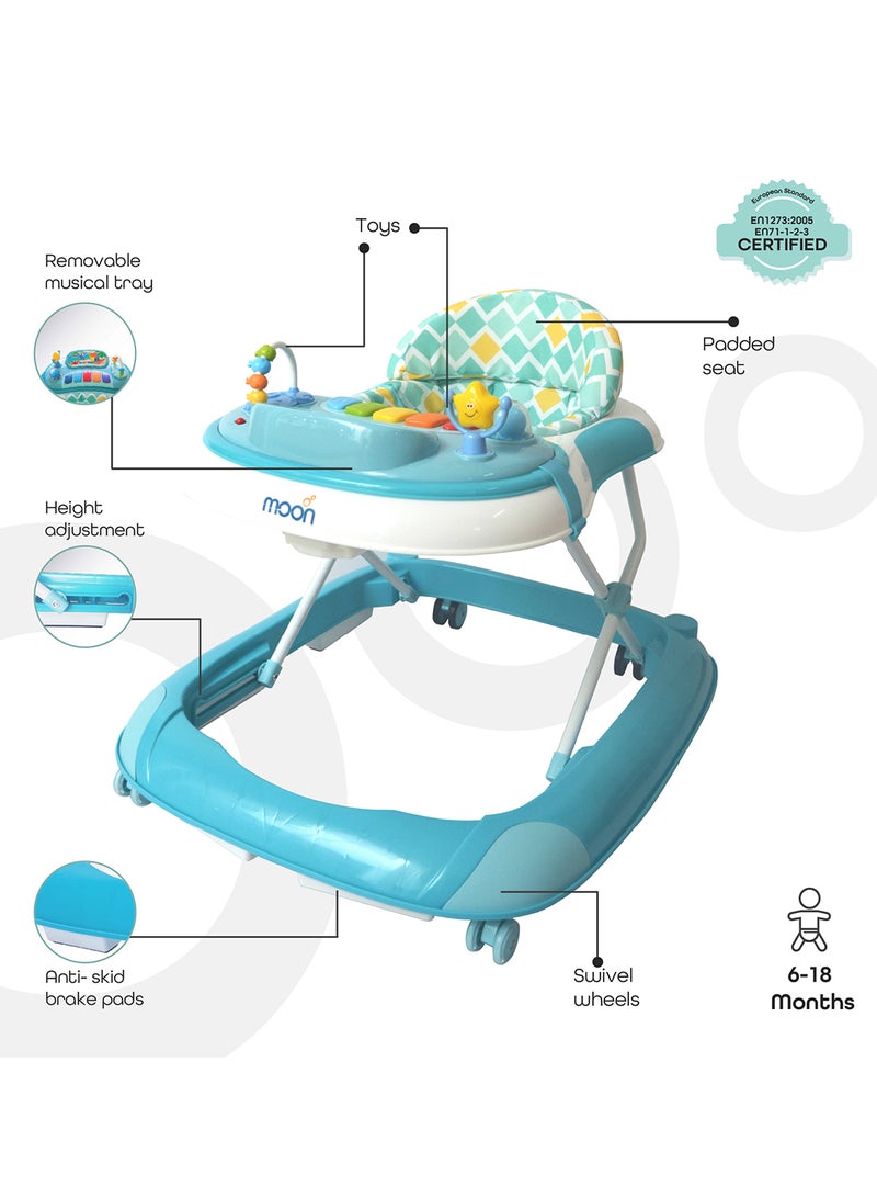 Moon Muv Height Adjustable Baby Musical Walker, 6-18 m - Blue Dino - Image 2