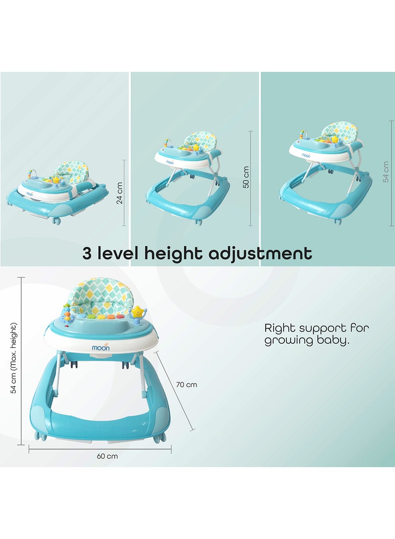 Moon Muv Height Adjustable Baby Musical Walker, 6-18 m - Blue Dino - Image 3