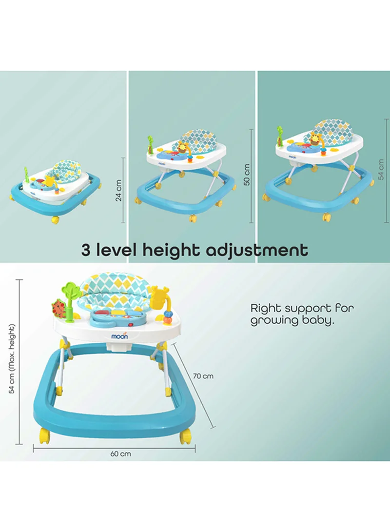 Moon Drive Height Adjustable Baby Musical Walker- Blue Fores