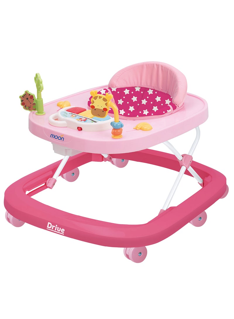 Moon Drive Height Adjustable Baby Musical Walker- Pink Forest  - Image 1