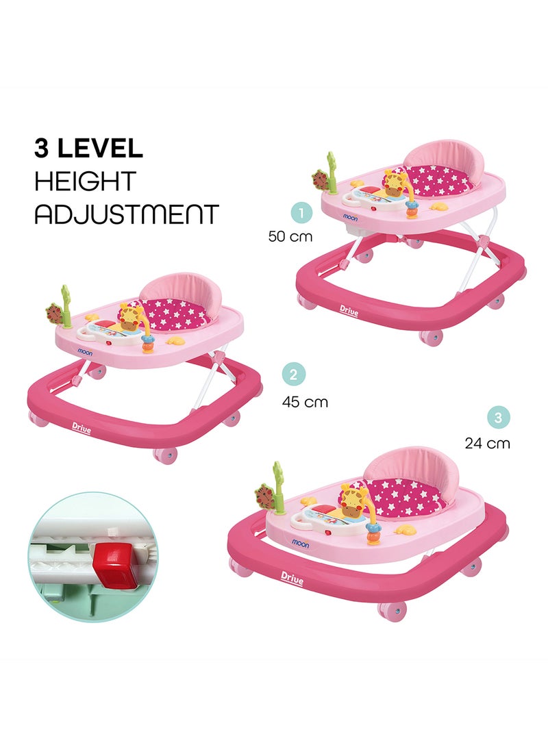 Moon Drive Height Adjustable Baby Musical Walker- Pink Forest  - Image 2