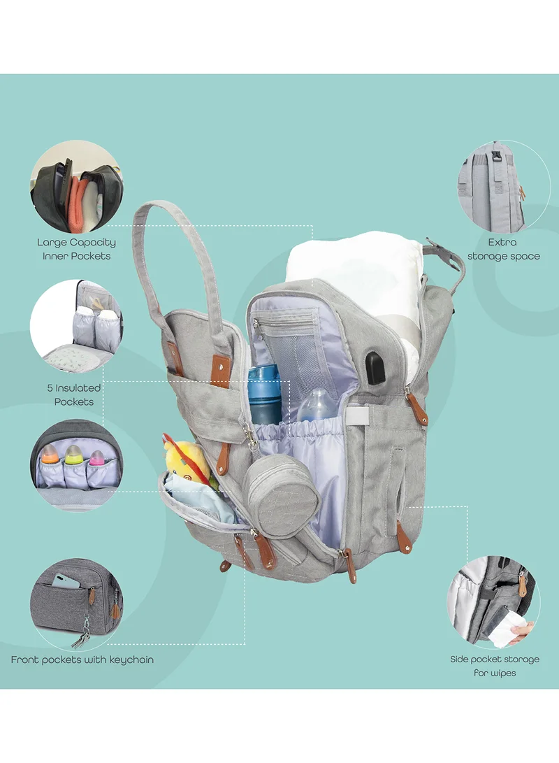 Moon Karyme Diaper Bag Pack With Pacifier Case- Grey